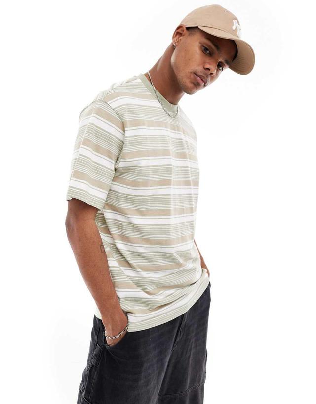 Only & Sons relaxed fit t-shirt in tonal khaki stripe Product Image