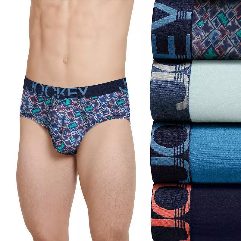 Jockey Men's ActiveStretch Brief - 4 Pack L Blue Chambray/Subtle Mint/Block Geo/True Navy Product Image