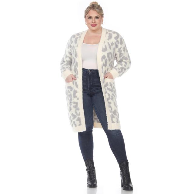 Leopard Print Open Front Sherpa Coat - Plus Product Image