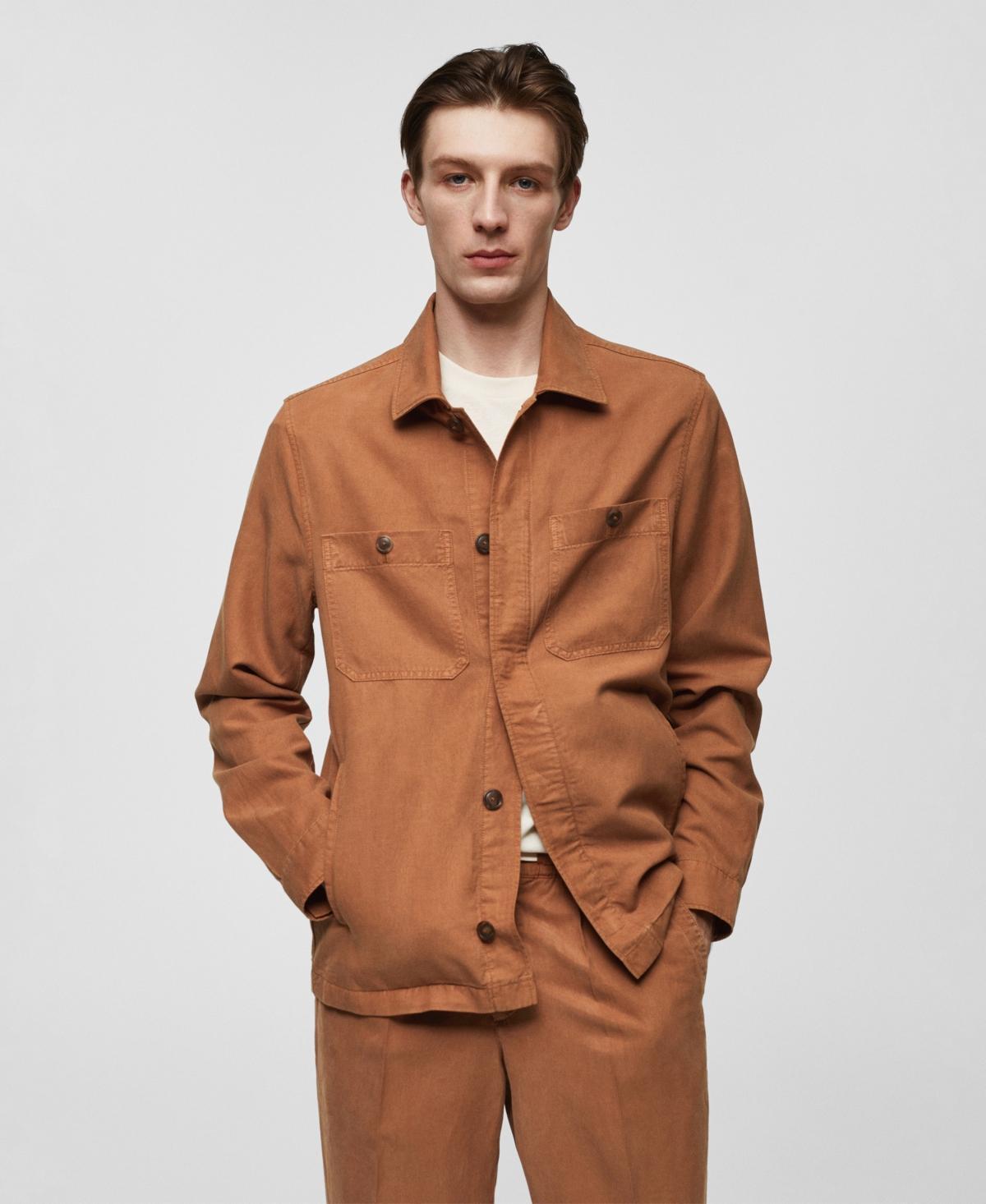 MANGO MAN - Slim-fit Tencel linen overshirt burnt orangeMen Product Image