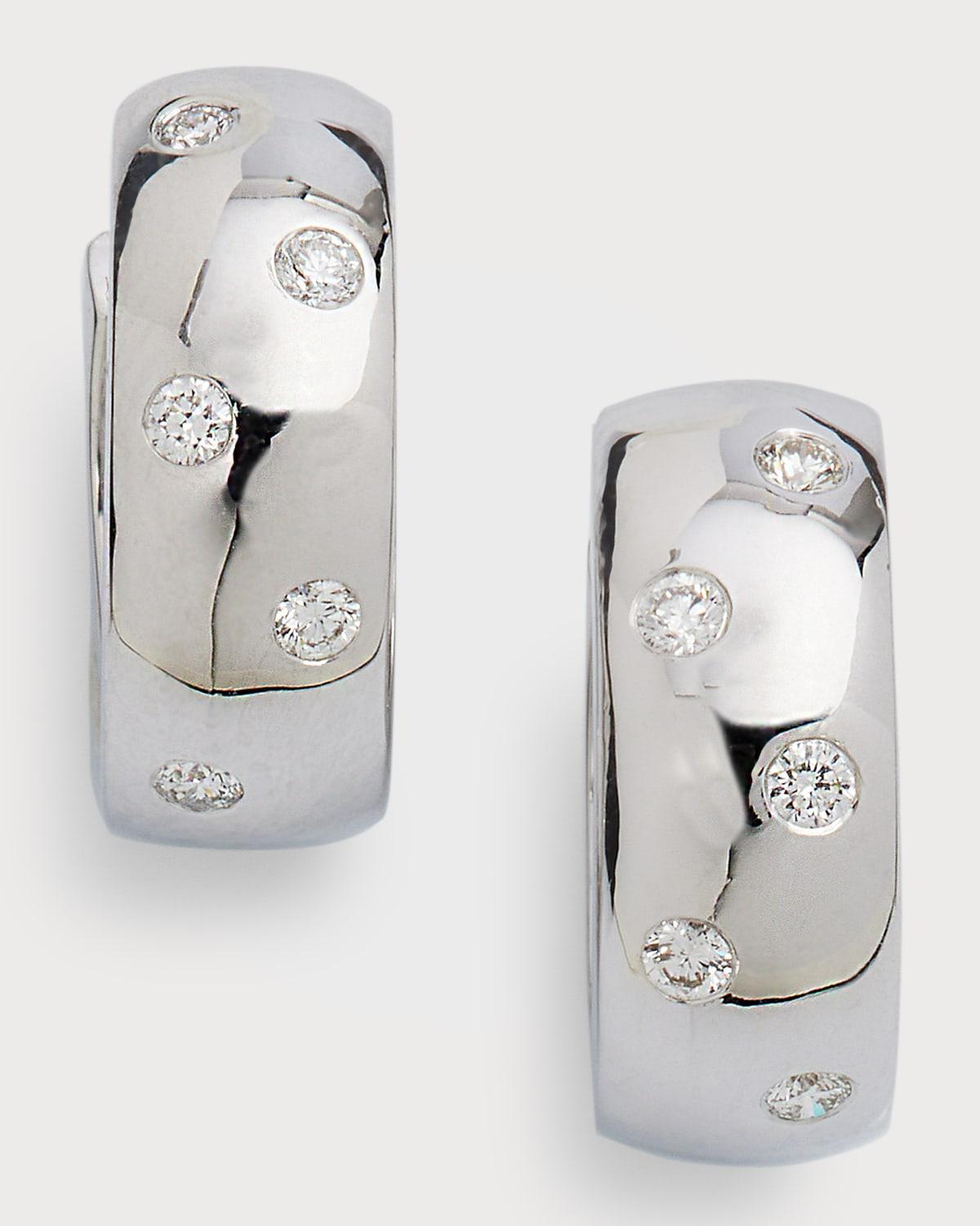 18k Yellow/White Gold Diamond Huggie Hoop Earrings Product Image