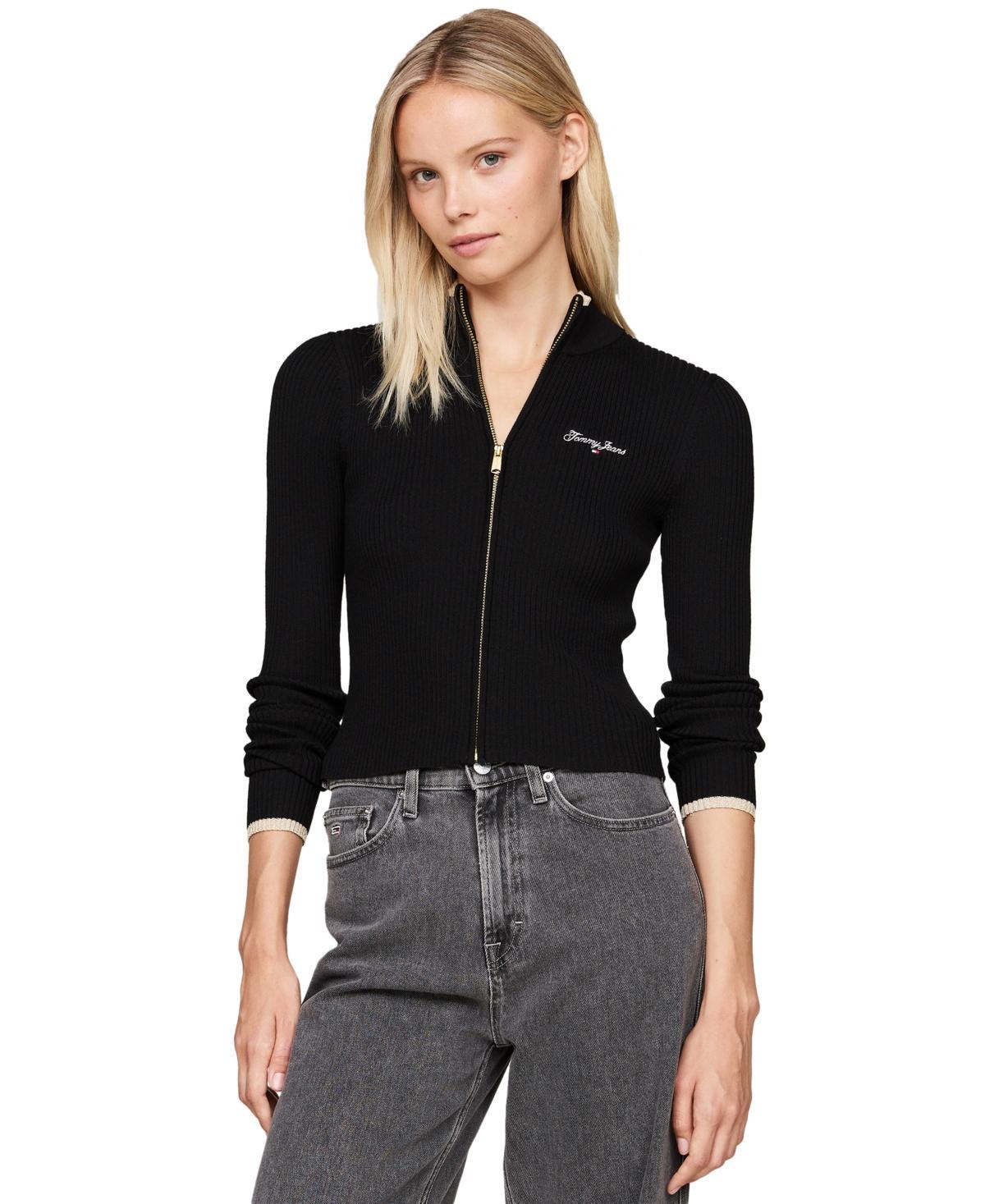 Tommy Jeans Womens Metallic Tipped Zip-Front Sweater Product Image