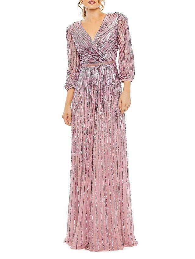 Womens Metallic Puff-Sleeve Gown Product Image