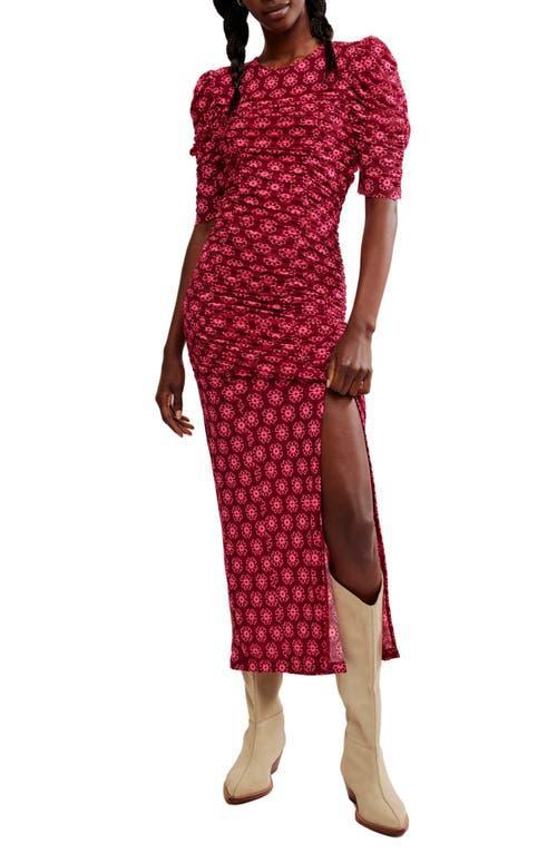 Briella Ruched Midi Dress In Fuchsia Combo Product Image