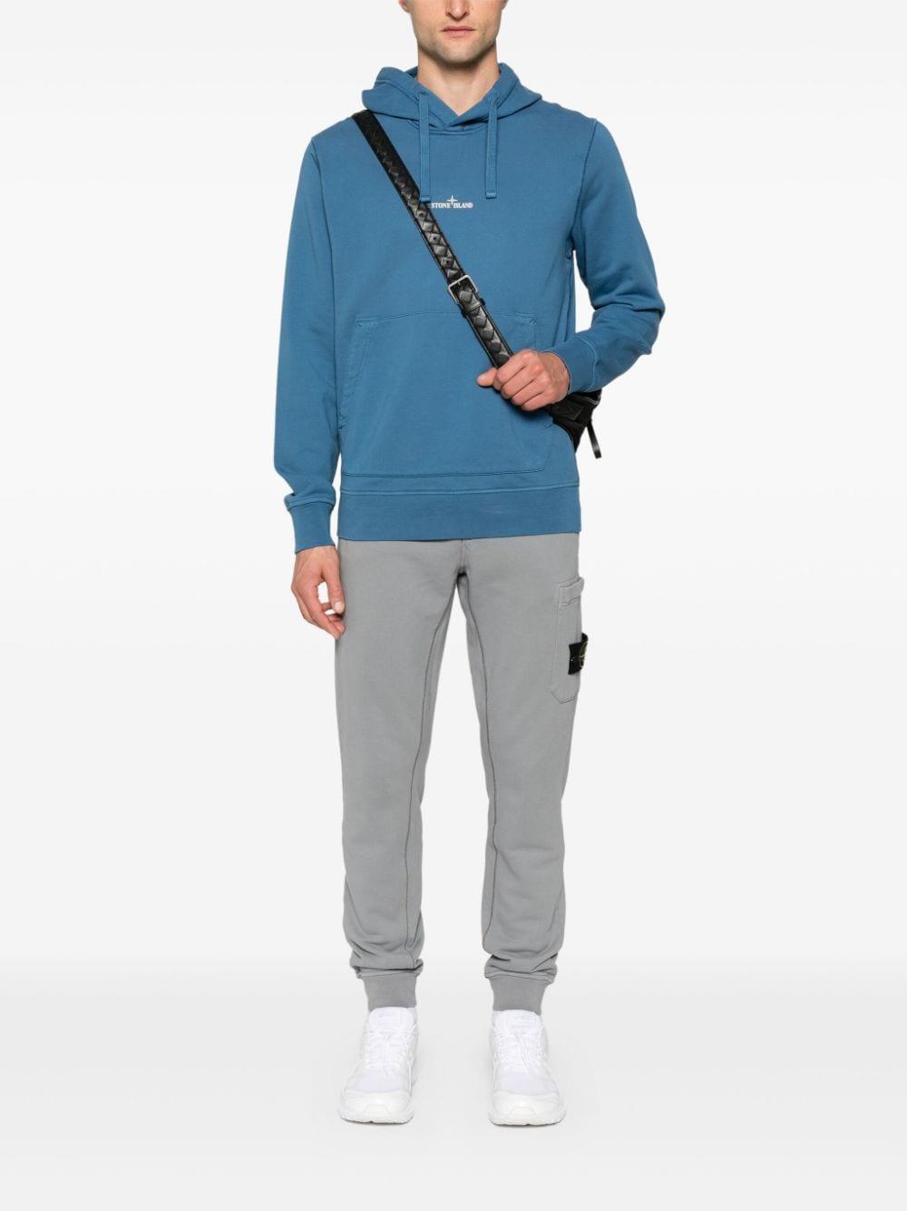 STONE ISLAND Logo-print Cotton Hoodie In Blue Product Image