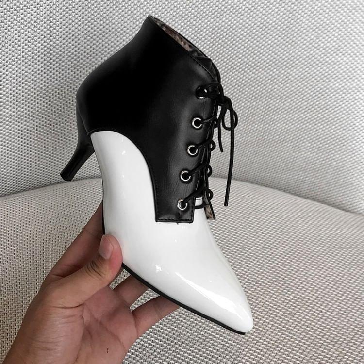 Pointed Toe Lace Up High Heel Short Boots Product Image