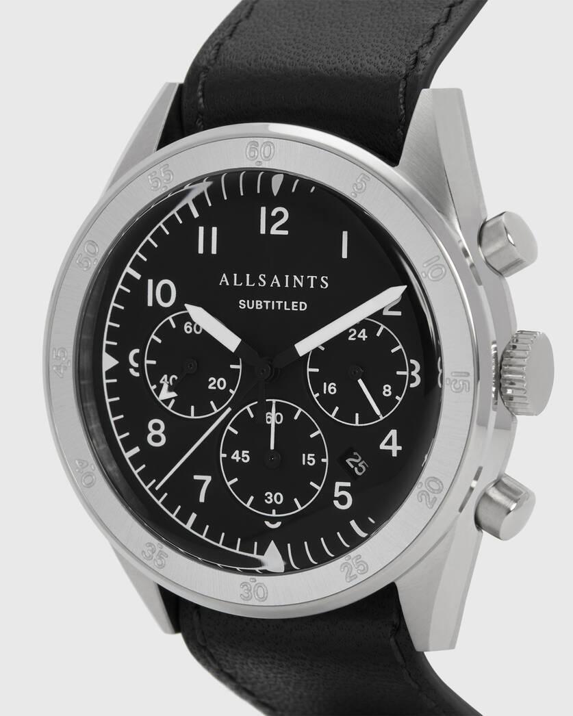 AllSaints Mens Stainless Steel and Leather Subtitled IV Watch, Black Product Image