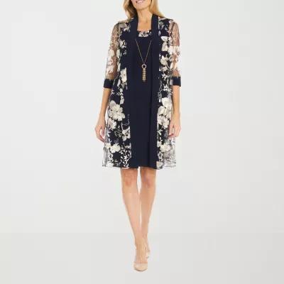 R & M Richards Womens Floral Jacket Dress With Removable Necklace Petite Product Image