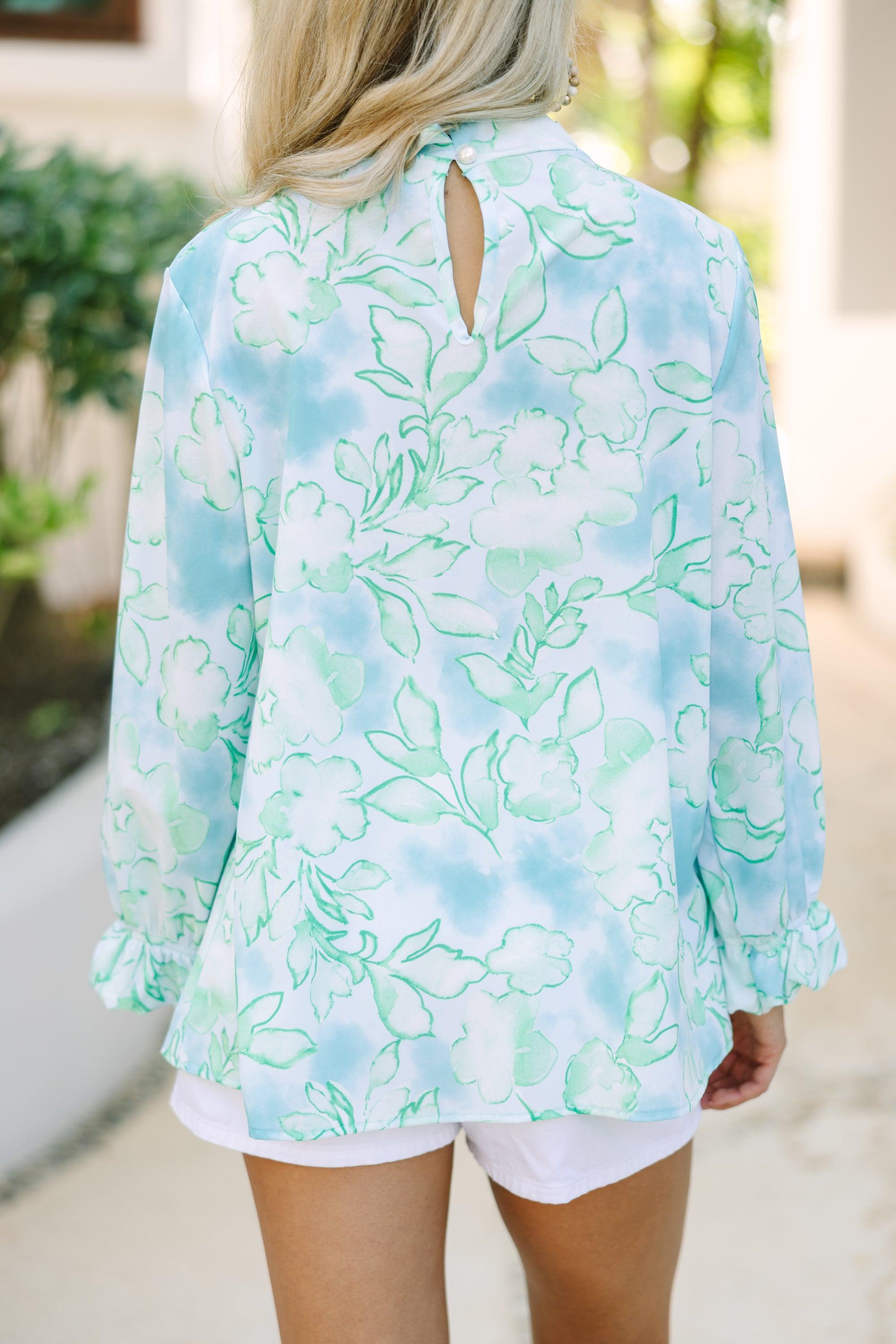 Be True To You Mint Green Abstract Floral Blouse Female Product Image