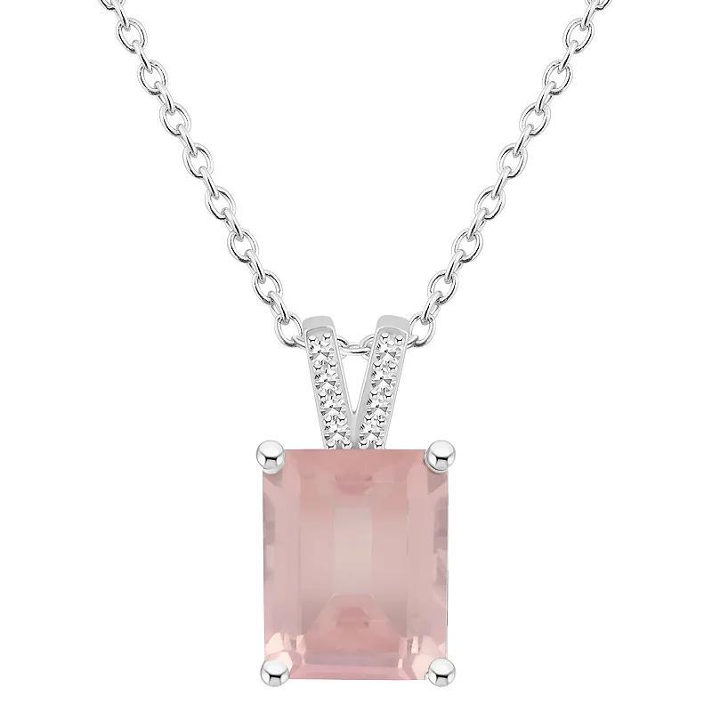 Macys Womens Rose Quartz (3-1/6 ct.t.w.) and Diamond Accent Pendant Necklace in Sterling Silver Product Image