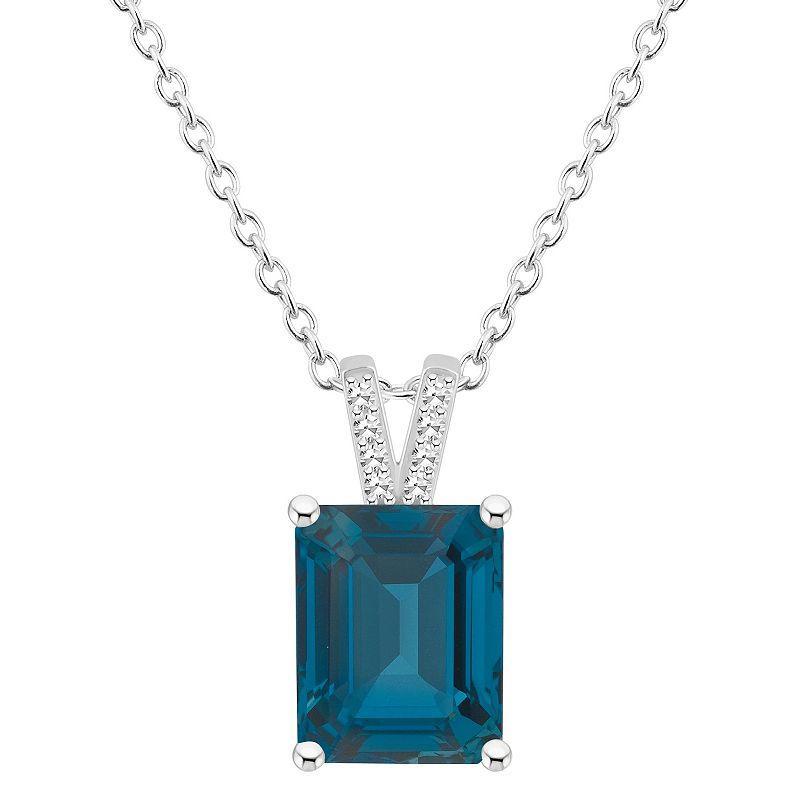 Macys Womens London Blue Topaz (4-1/4 ct.t.w.) and Diamond Accent Pendant Necklace in Sterling Silver Product Image