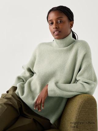 Womens Souffle Yarn Sweater High Neck Light Green XL UNIQLO US Product Image