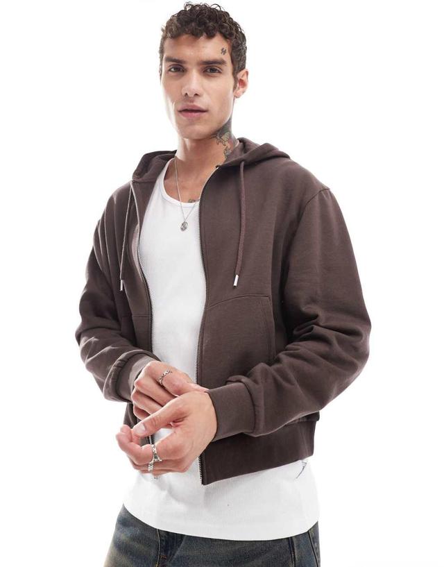 ASOS DESIGN essential boxy oversized zip up hoodie in brown Product Image