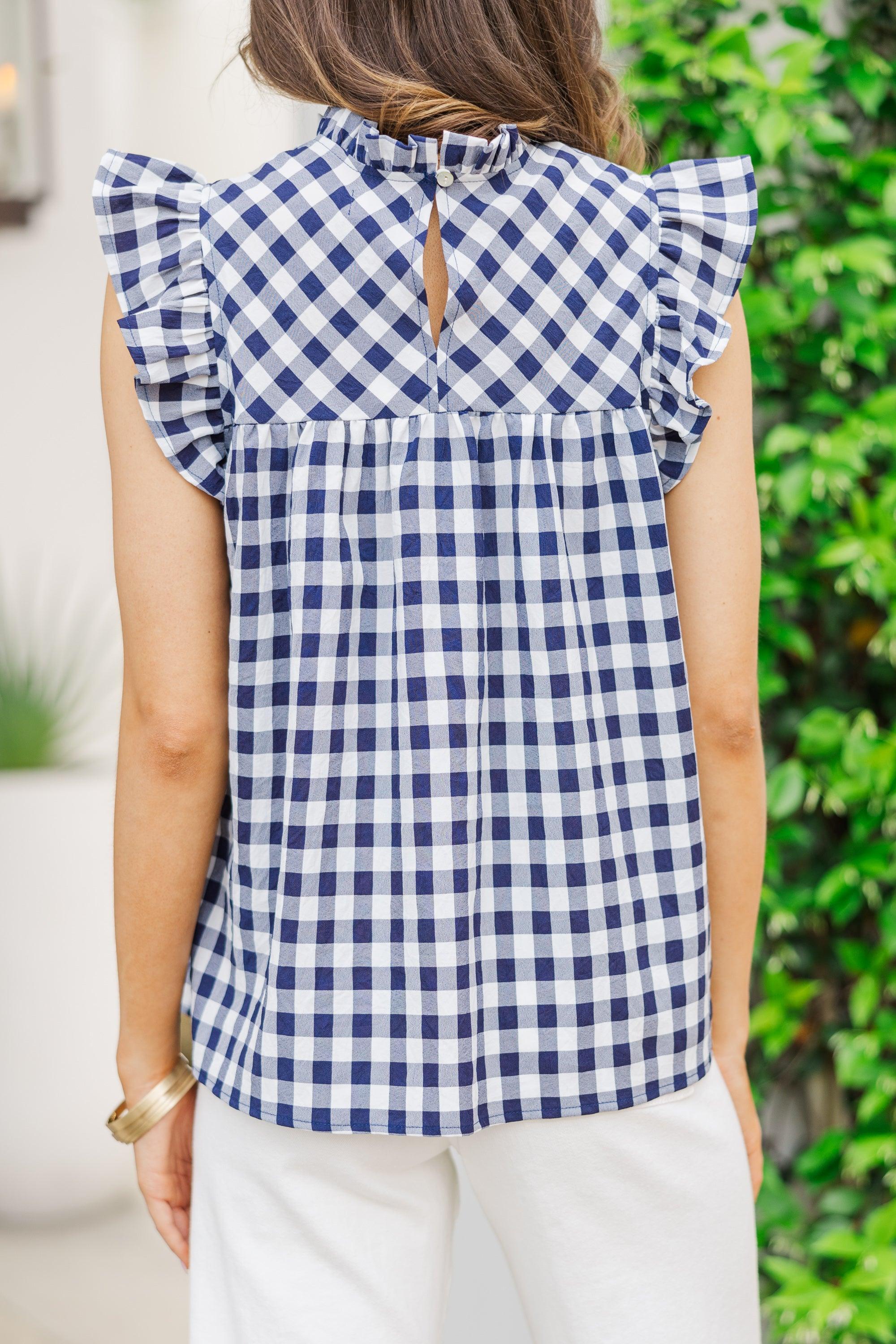 What You Want Navy Blue Gingham Blouse Female Product Image