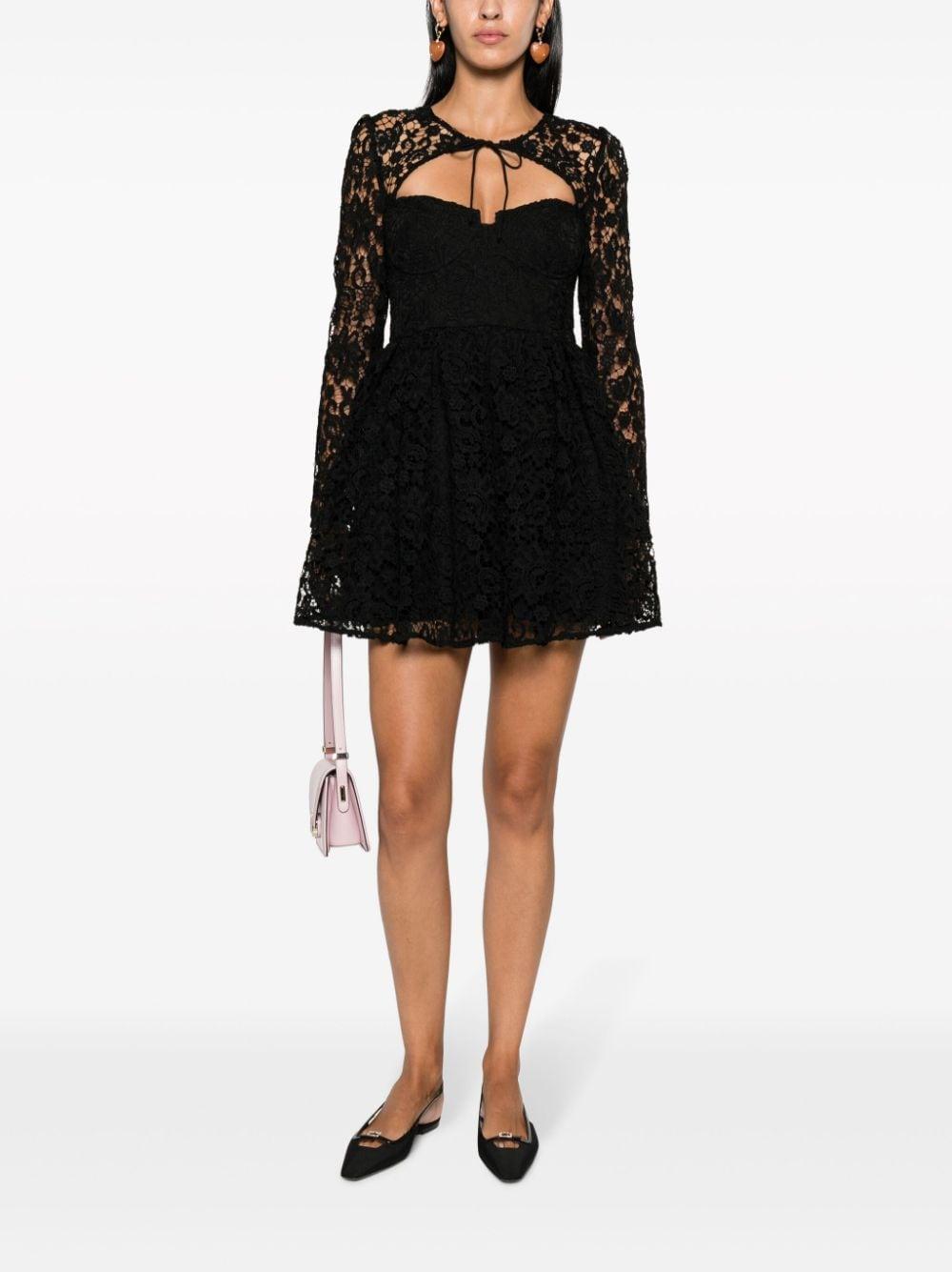 Lace Cutout Tie-neck Mini Dress In Black Product Image