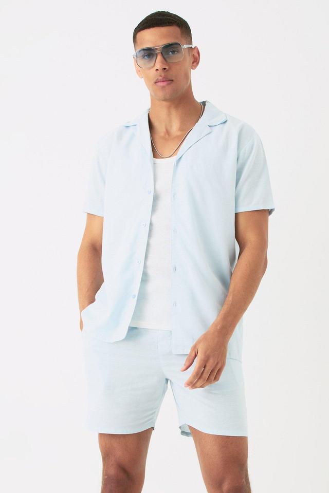 Short Sleeve Linen Shirt & Short Set | boohooMAN USA Product Image