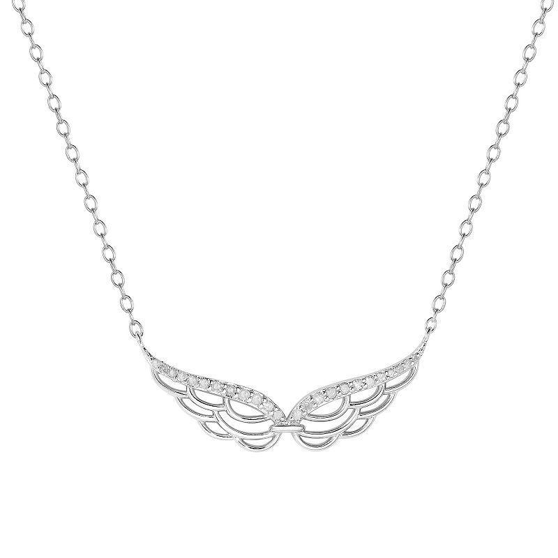 Sterling Silver 1/8 Carat T.W. Diamond Angel Wing Necklace, Womens Product Image