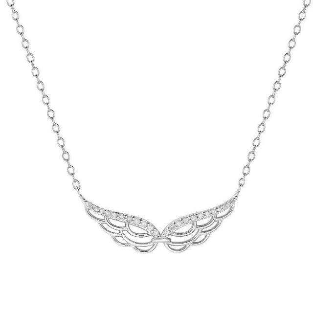 Sterling Silver 1/8 Carat T.W. Diamond Angel Wing Necklace, Womens Product Image