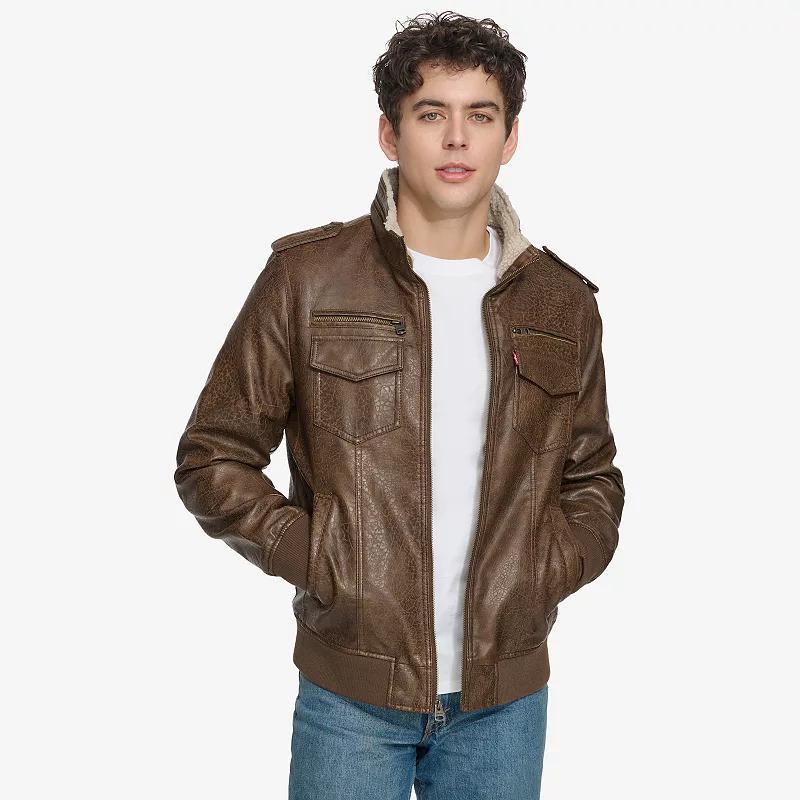 Mens Levis Sherpa-Lined Faux-Leather Aviator Bomber Jacket Product Image