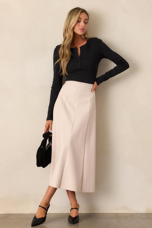 Harvested Hues Ecru Beige Faux Leather Midi Skirt Product Image