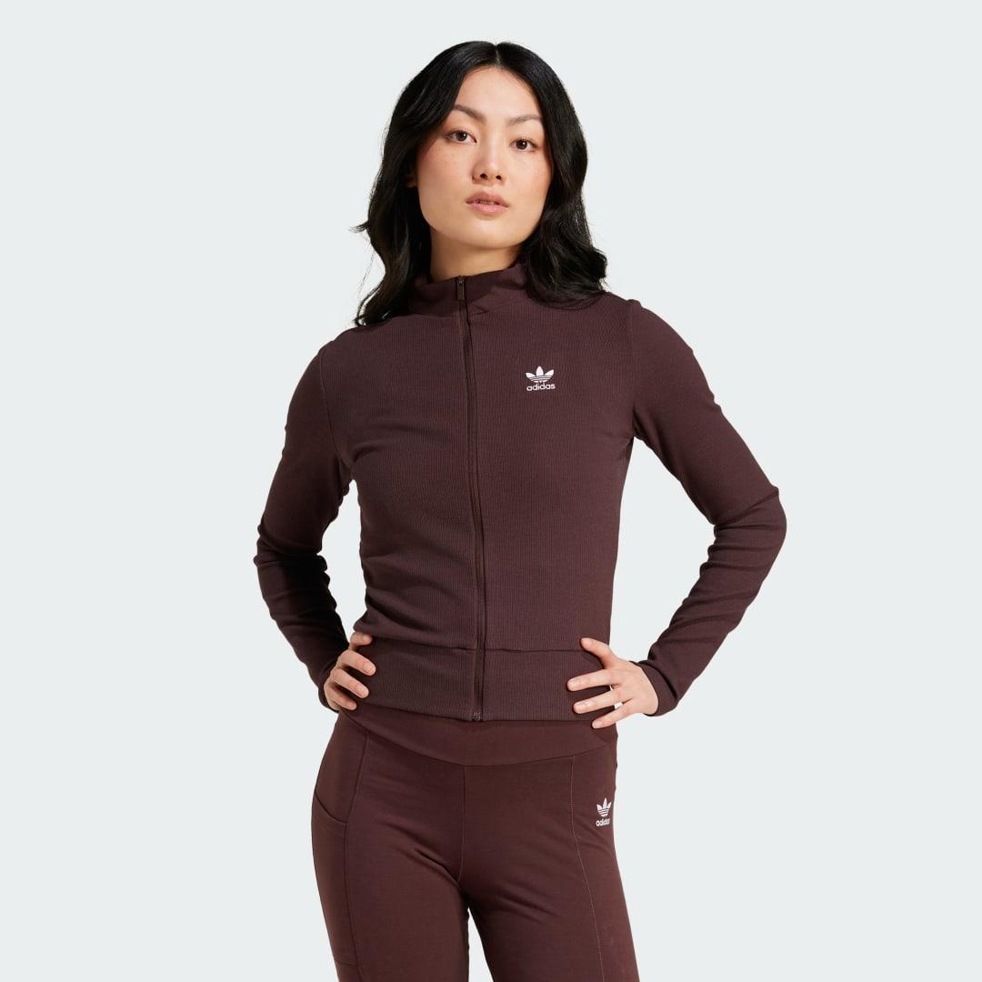 adidas Essentials Ribbed Full-Zip Track Top Black XS Womens Product Image