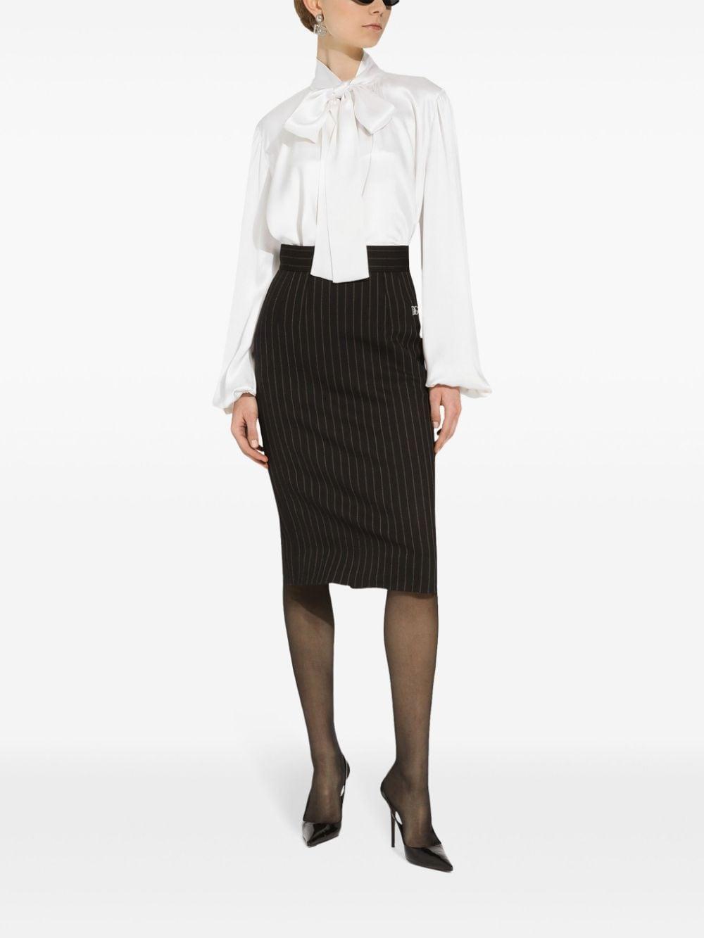 DOLCE & GABBANA Virgin Wool-blend Pinstripe Midi Skirt In Black Product Image