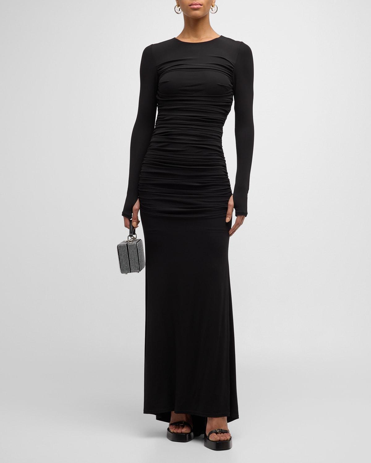 Katherina Long-Sleeve Ruched Jersey Maxi Dress Product Image