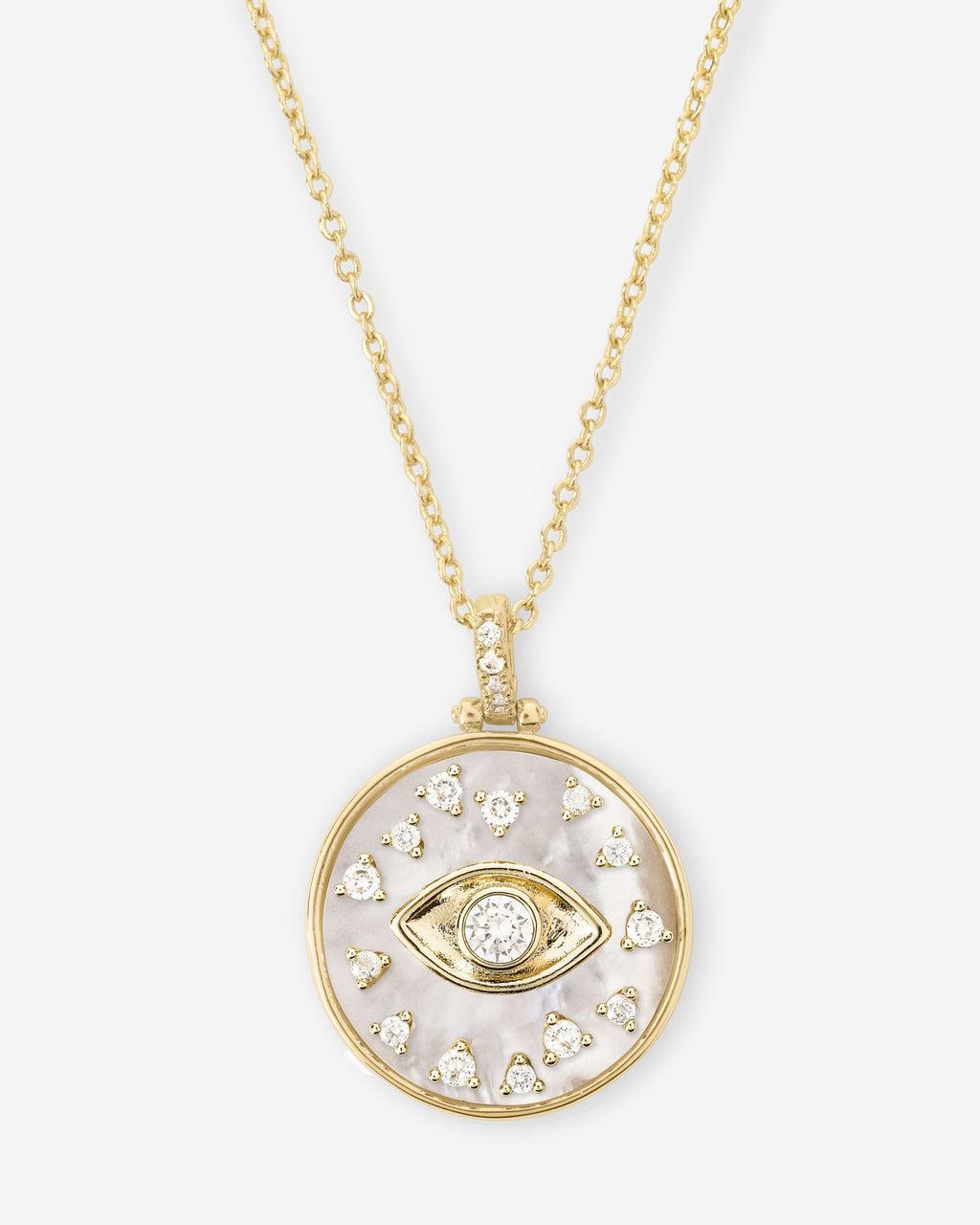 Evil Eye Medallion Necklace - Gold|White Diamondettes Product Image