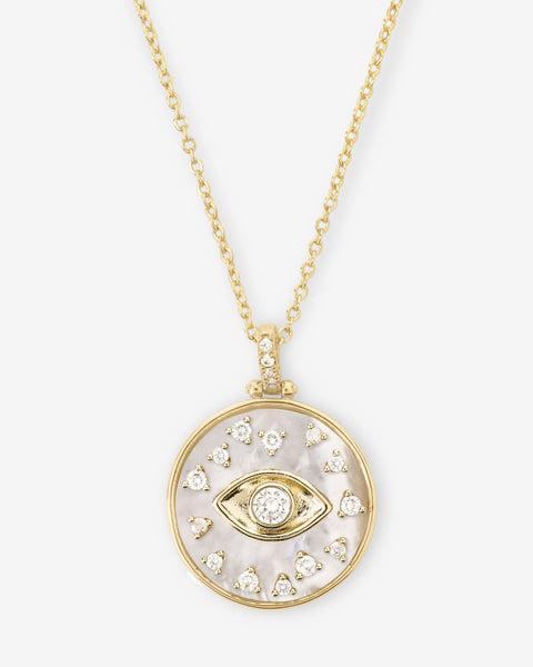 Evil Eye Medallion Necklace - Gold|White Diamondettes Product Image