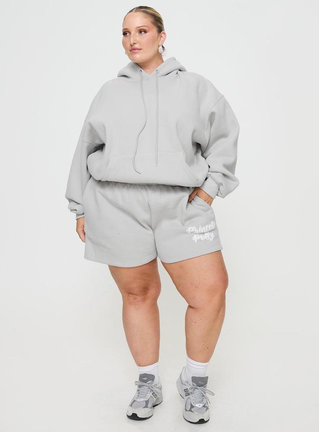 Princess Polly Track Shorts Puff Text Grey Curve Product Image