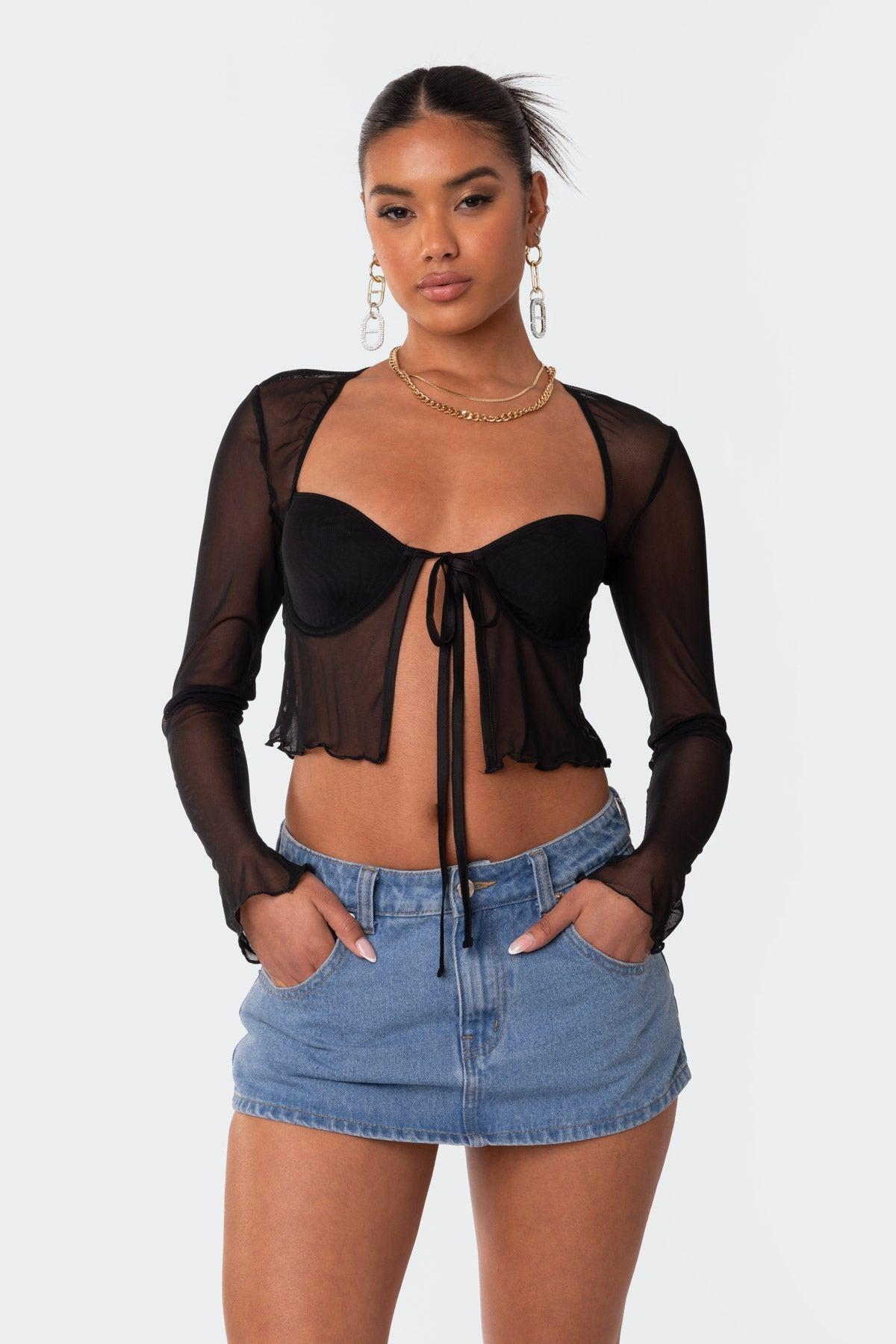 Tie Front Cupped Mesh Top Product Image