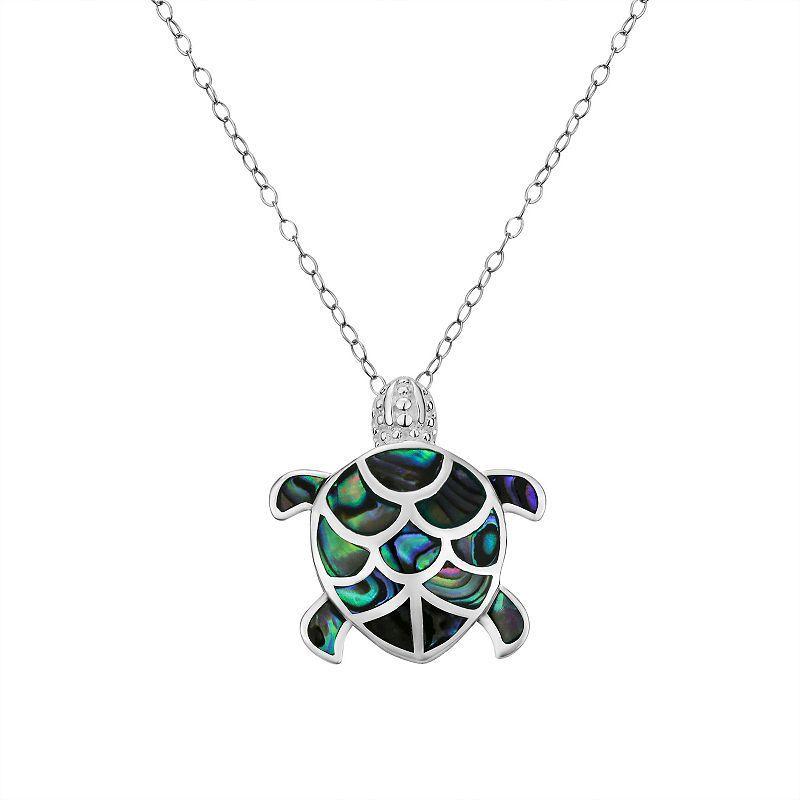 Sterling Silver Abalone Turtle Pendant Necklace, Womens Product Image