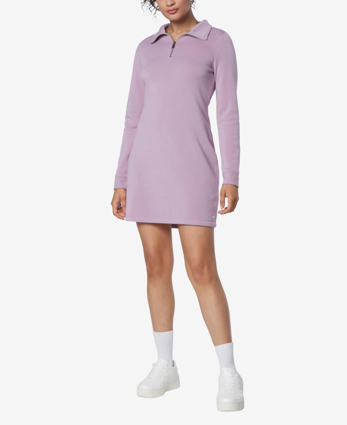 Andrew Marc Sport New York Performance Soft Knit Point Collar Long Sleeve Zipper Mini Dress Product Image