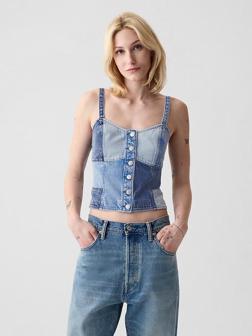 Patchwork Denim Corset Top Product Image