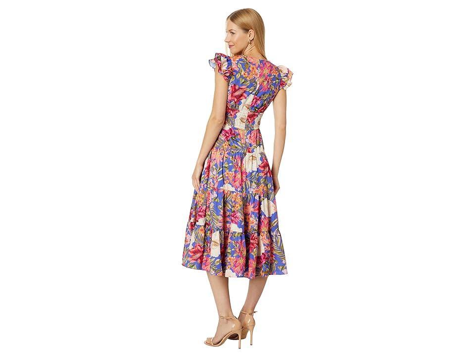 Vince Camuto Floral Smocked Waist Midi (Porcelain ) Women's Dress Product Image