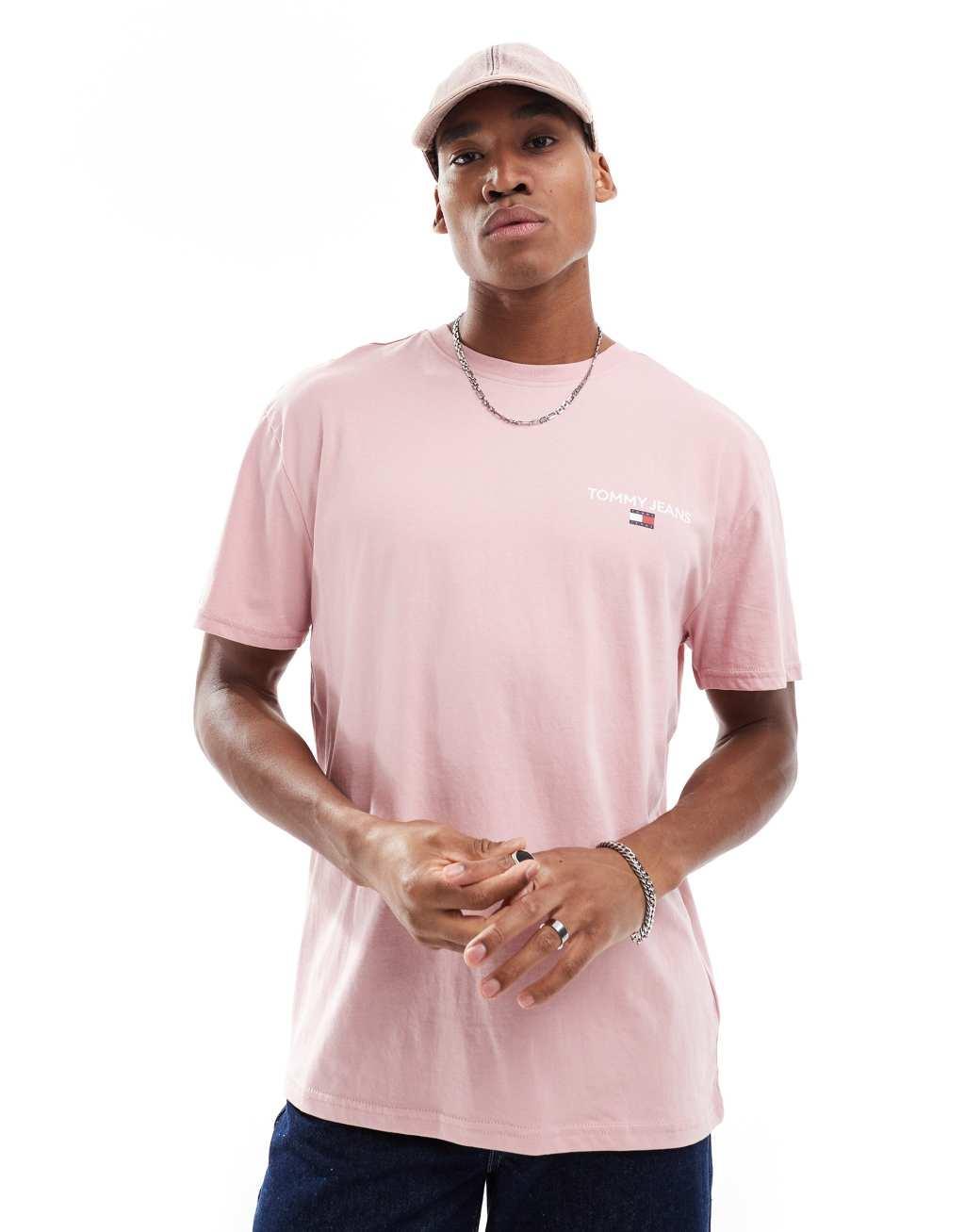 Tommy Jeans classic linear back print t-shirt in pink Product Image