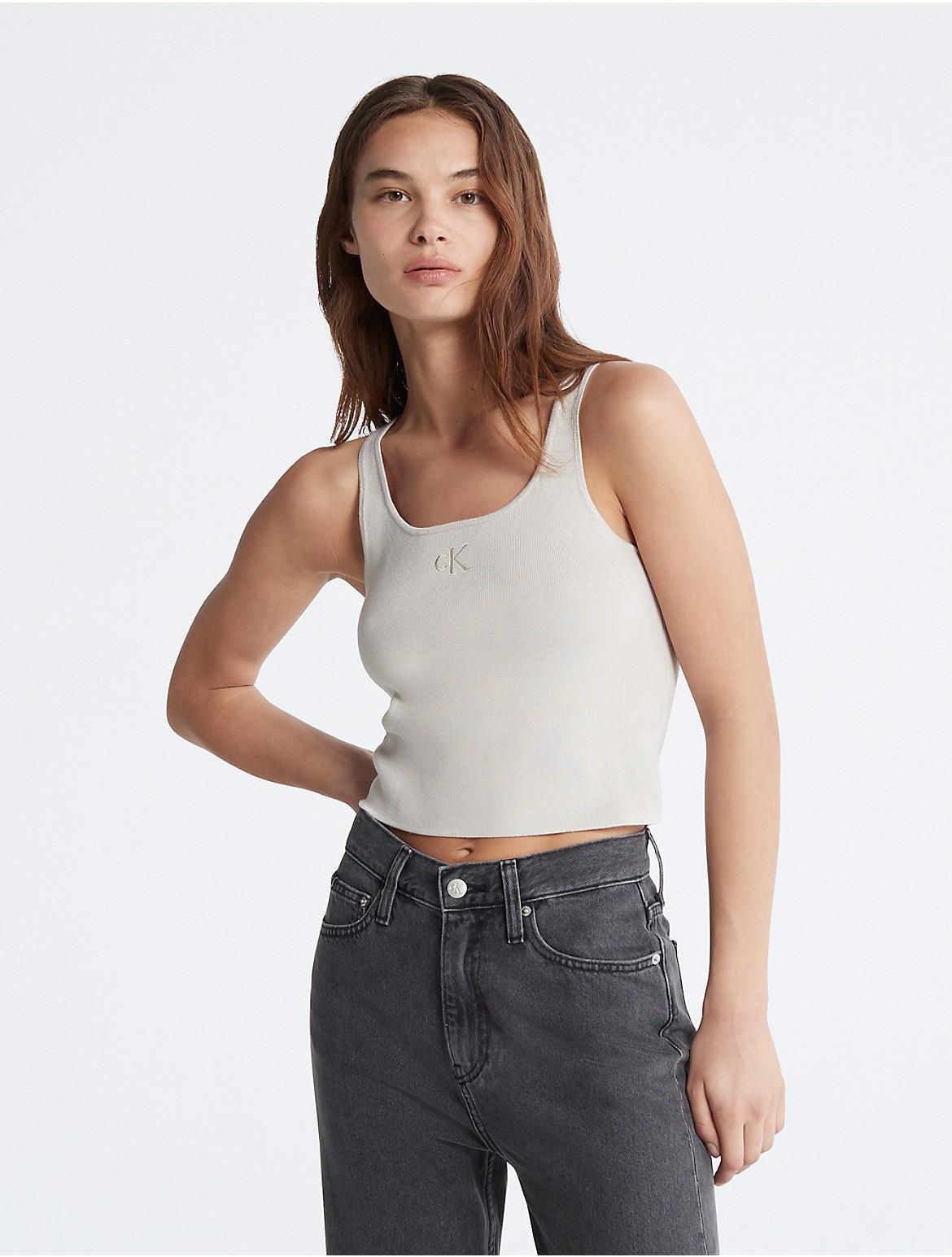 Calvin Klein Womens Logo Embroidery Cropped Tank Top - Neutral - XL Product Image