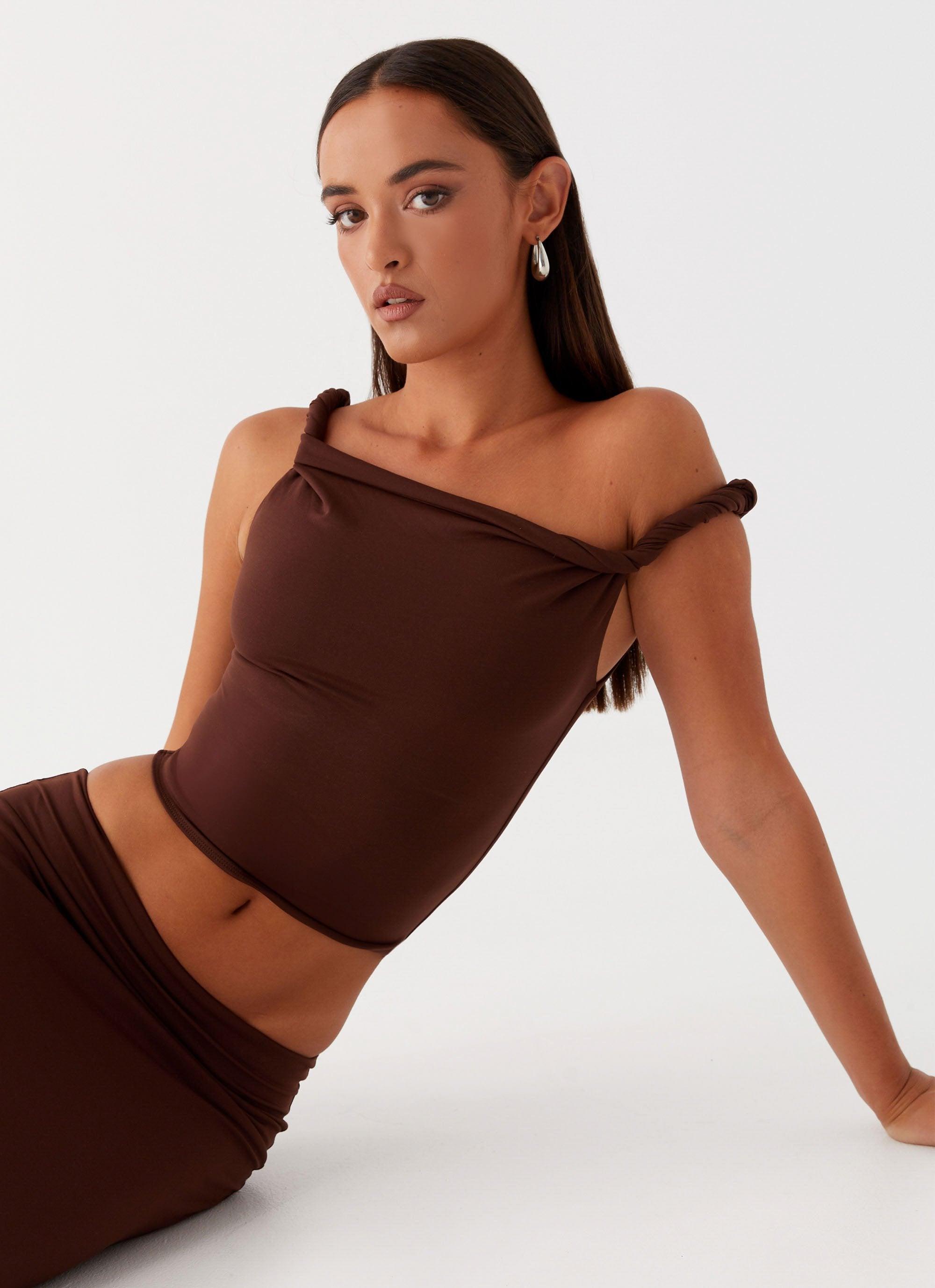 Solace Soul Twist Shoulder Top - Chocolate Product Image