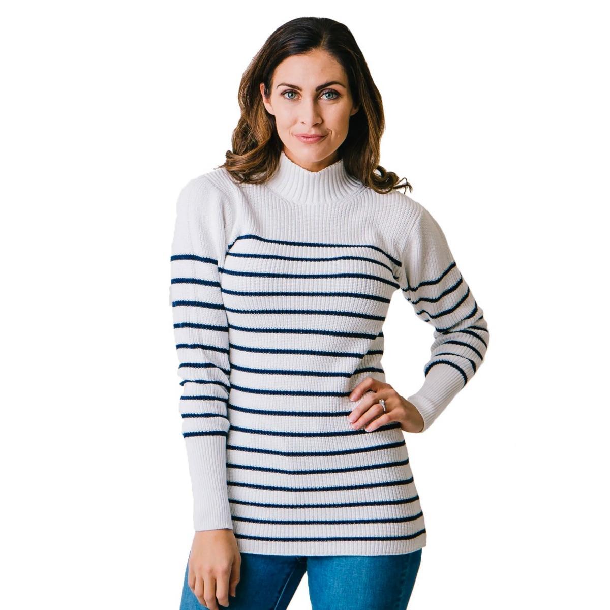 Hope & Henry Womens Long Sleeve Mock Neck Breton Sweater Product Image