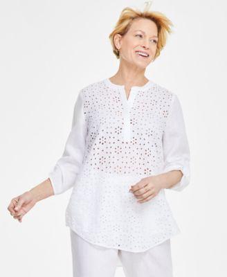 Women's 100% Linen Woven Popover Tunic Top, Created for Macy's Product Image