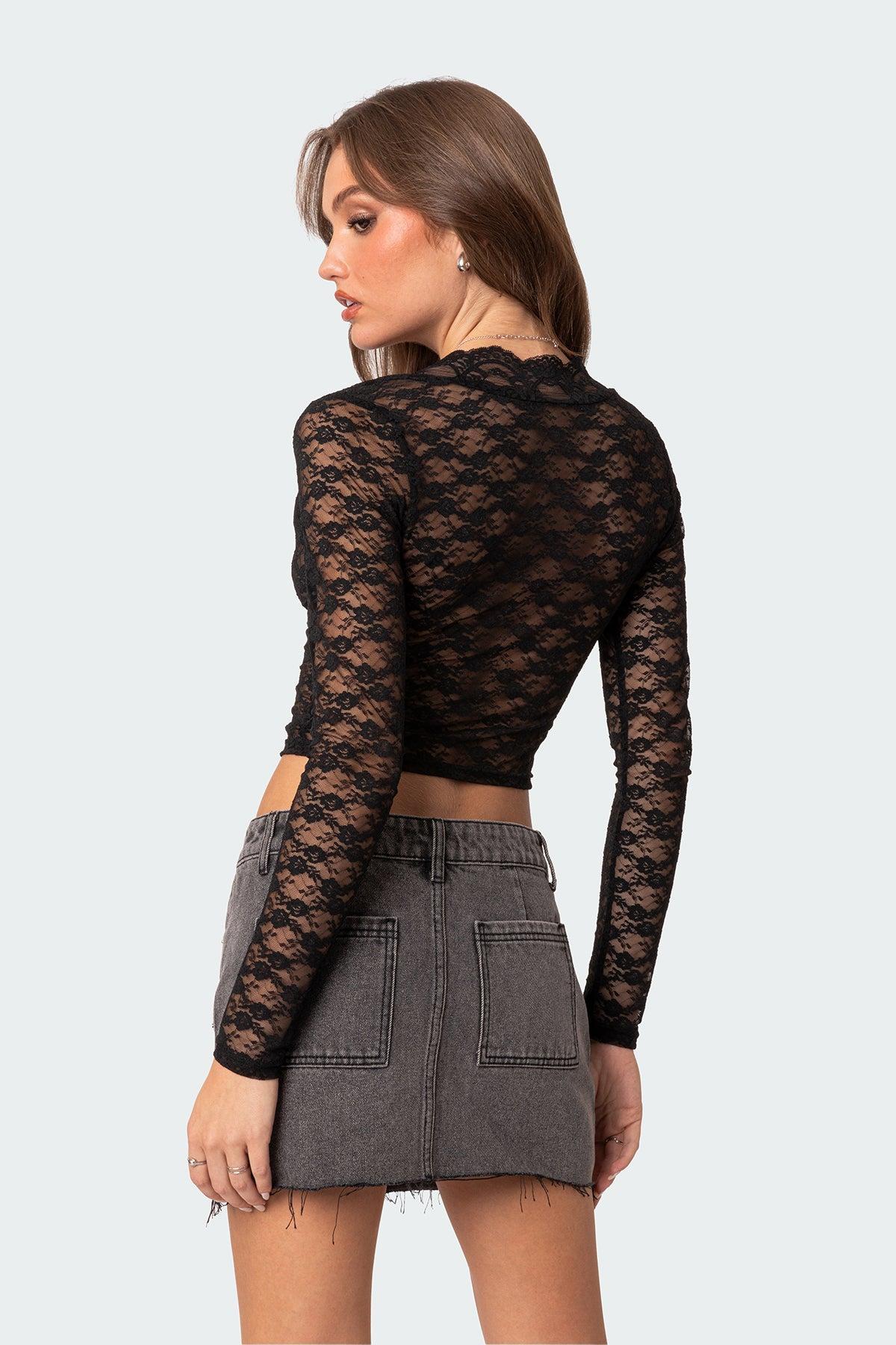 Beck Plunge Neck Sheer Lace Top Product Image