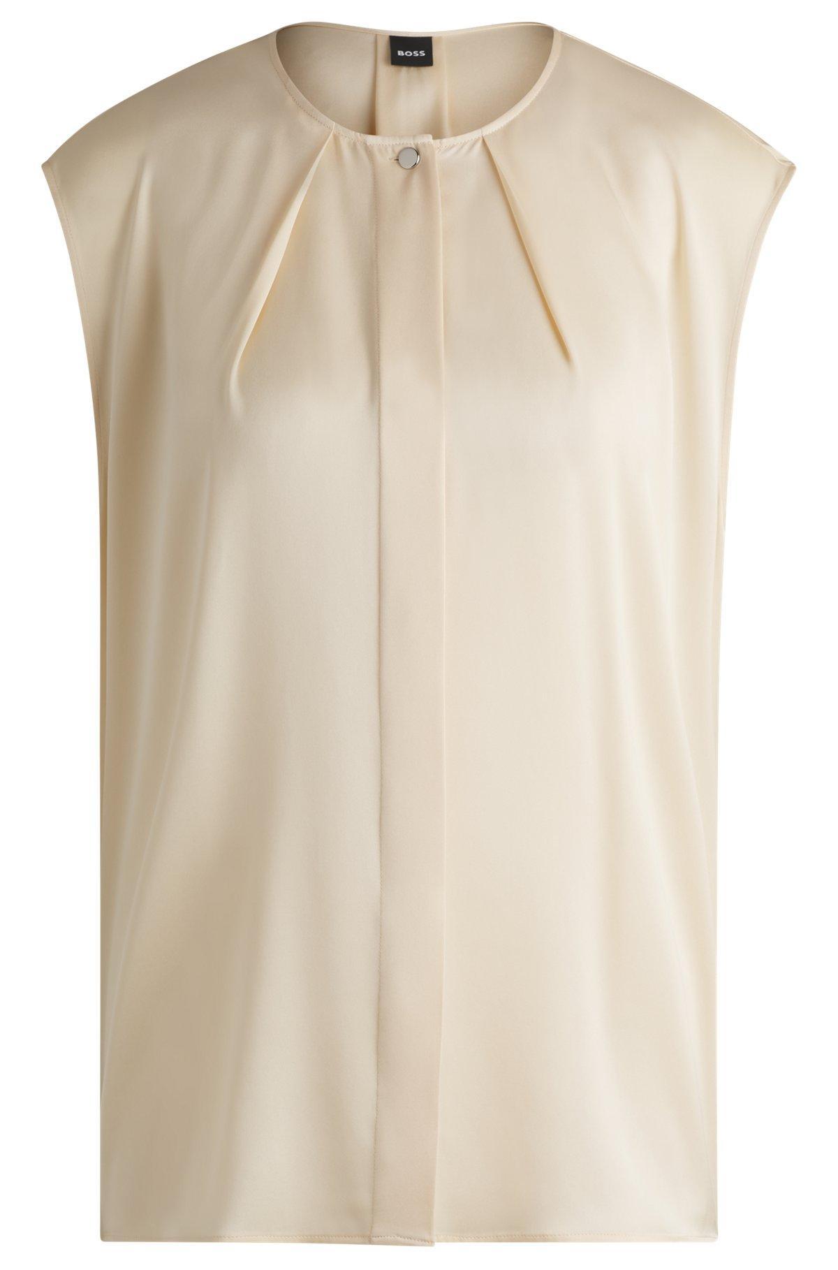 Fitted sleeveless blouse in stretch silk with concealed placket Product Image