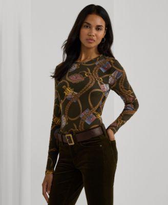 Lauren Ralph Lauren Womens Belting-Print Cotton Long-Sleeve Tee Product Image