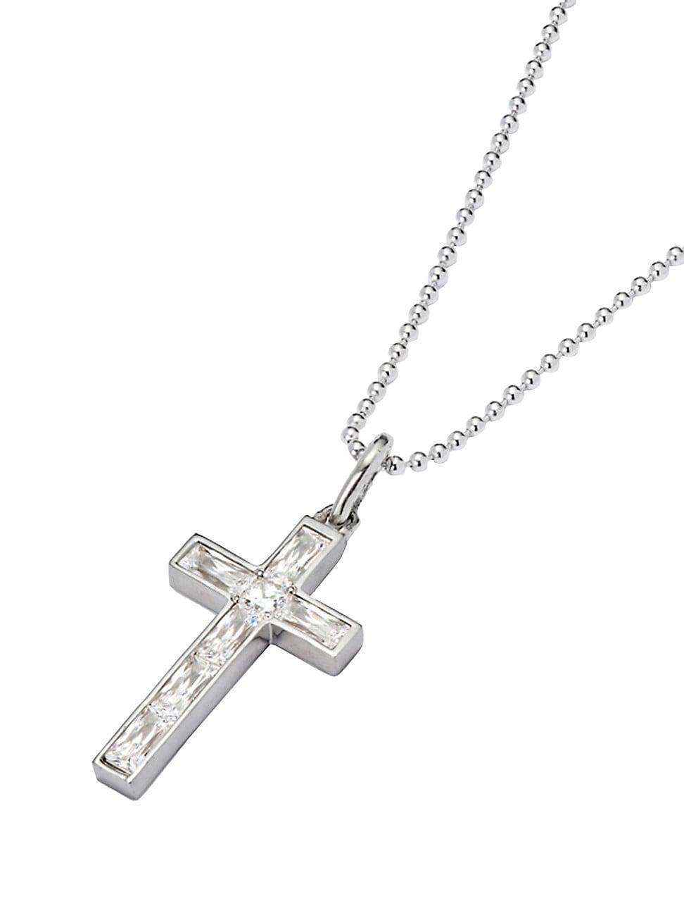 Mens Sterling Silver & Cubic Zirconia Cross Pendant Necklace Product Image