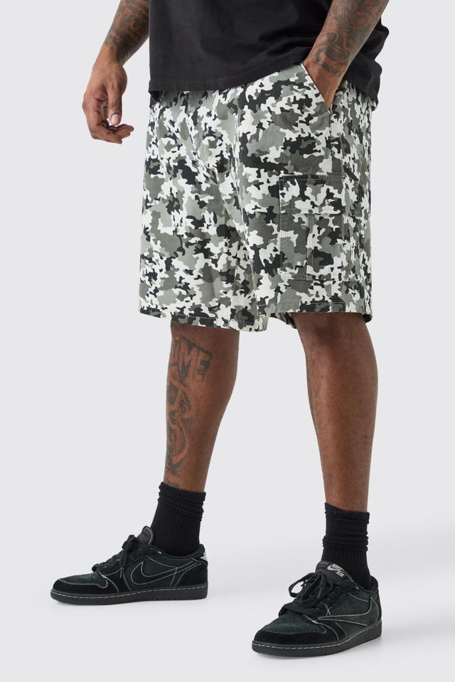 Plus Fixed Waist Camo Twill Cargo Short | boohooMAN USA Product Image