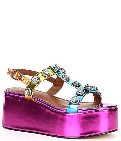 Kurt Geiger London Octavia Suede Studded Rainbow Jewels Platform Wedge Sandals Product Image