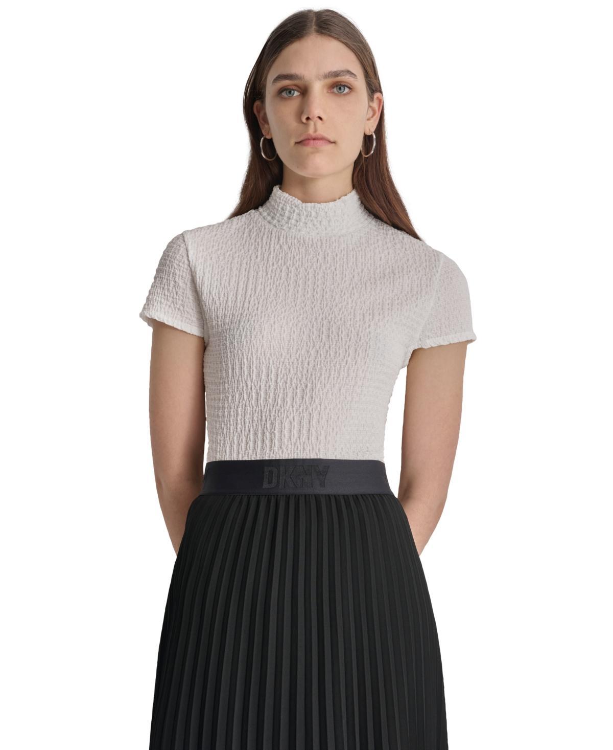 Dkny Womens Puckered Knit Mock Neck Cap-Sleeve Top product image