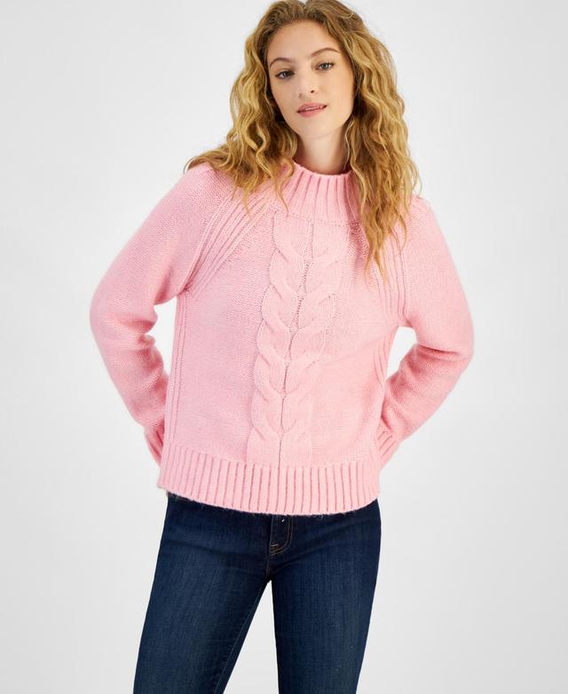 Tommy Hilfiger Womens Cable-Knit Mock-Neck Sweater Product Image