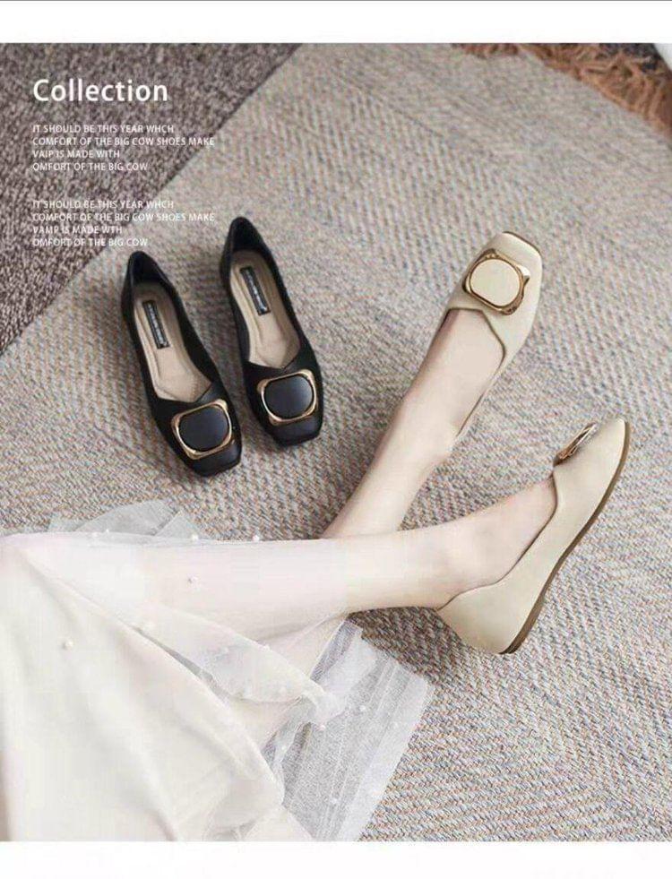 Faux Leather Square Toe Flats Product Image