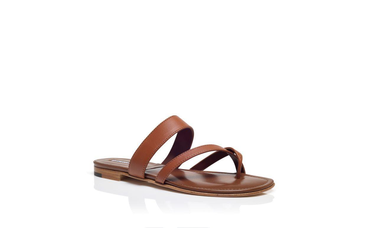 SUSA Brown Nappa Leather Crossover Flat Sandals  Product Image